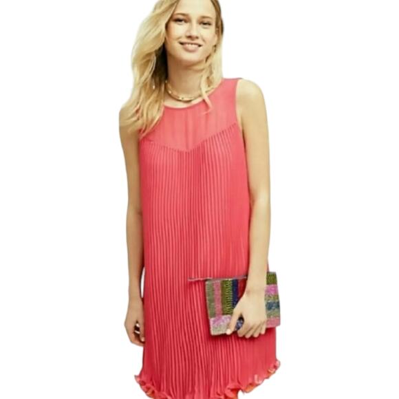 Anthropologie x Maeve Pink and Orange Layered Pleated Party Dress Size 0 - Picture 1 of 12